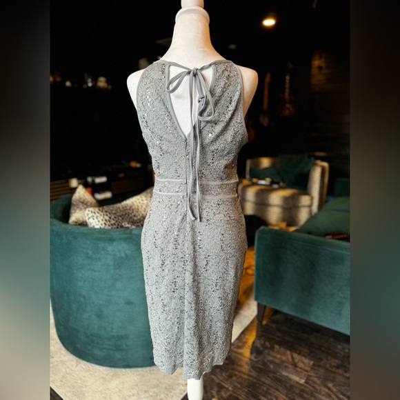 Silver, sequined, sleeveless dress with tie back - Picture 4 of 14